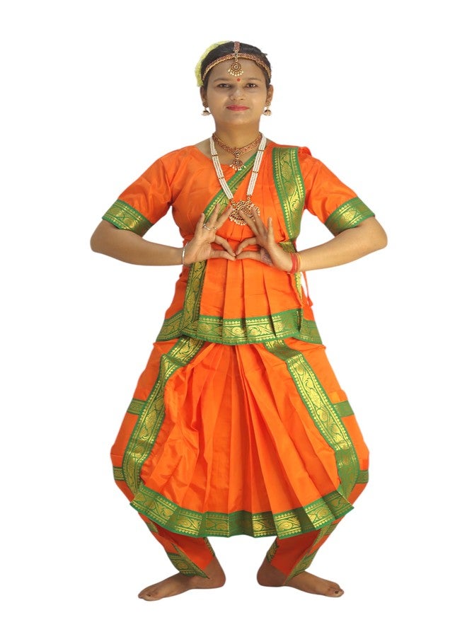 TWINKLE TOTS Bharatnatyam Orange dress for girls Classical Dance Bharatnatyam costume for girls fancy dress School Functions and Events - Image 1